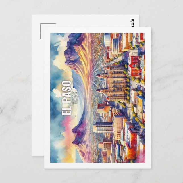 El Paso Texas Berühmter Ort für Reisen Aquarell Postkarte (Vorne/Hinten)