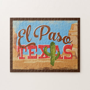 El Paso Texas Cartoon Desert Vintage Travel Puzzle