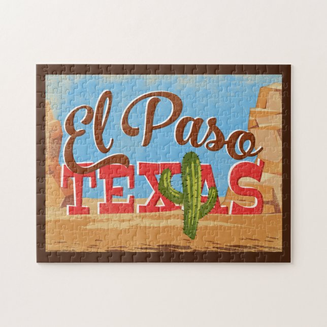 El Paso Texas Cartoon Desert Vintage Travel Puzzle (Horizontal)