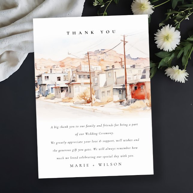 El Paso Texas City Scape Wassercolor Wedding Dankeskarte (Von Creator hochgeladen)