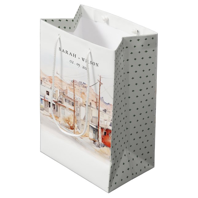 El Paso Texas City Scape Wassercolor Wedding Mittlere Geschenktüte (Vorderseite Schrägansicht)