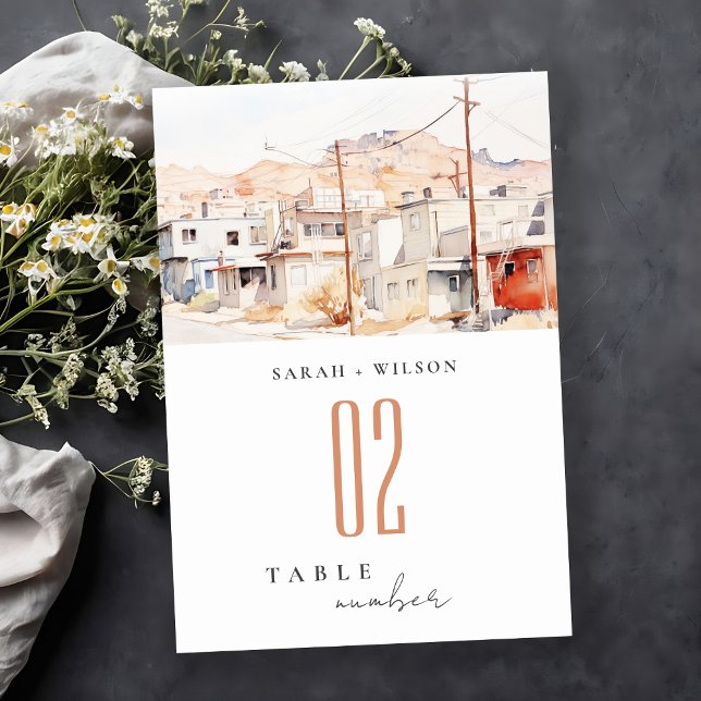 El Paso Texas City Scape Wassercolor Wedding Tischnummer (Von Creator hochgeladen)