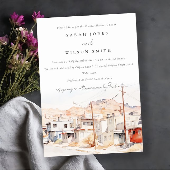 El Paso Texas City Scape Wasserfarbe Paare Dusche Einladung (Von Creator hochgeladen)