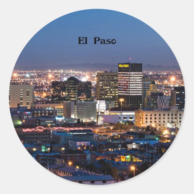 El Paso, Texas in der Nacht Runder Aufkleber (Vorderseite)
