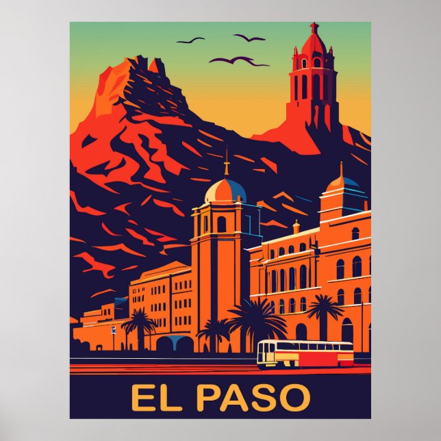 El Paso, Texas, Sonnenuntergang über den Bergen, R Poster (Vorne)