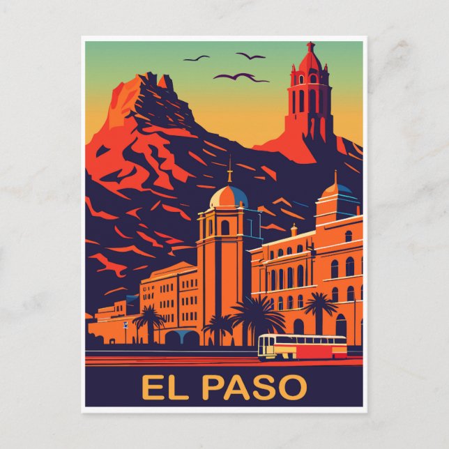 El Paso, Texas, Sonnenuntergang über den Bergen, R Postkarte (Vorderseite)