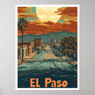 El Paso Texas USA Art Travel Illustration Poster
