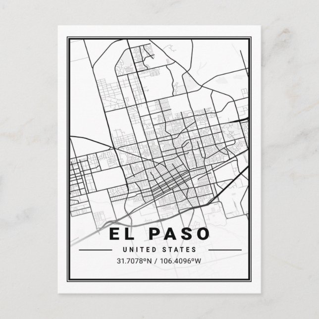 El Paso Texas USA Travel City Map Poster Postkarte (Vorderseite)