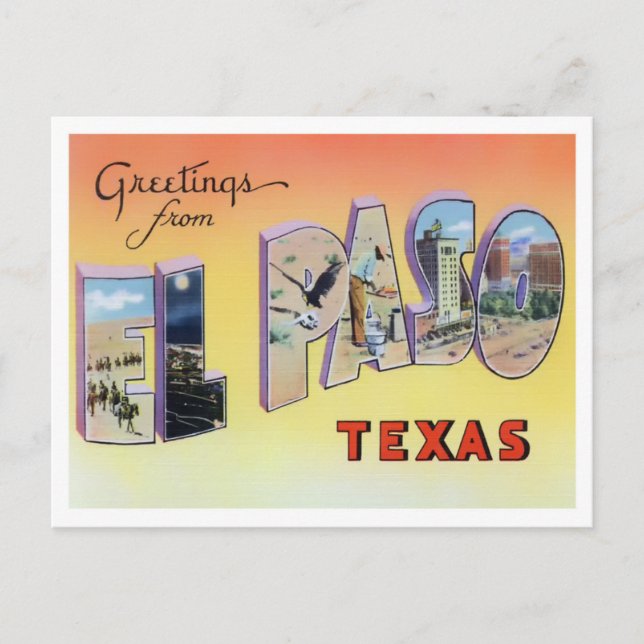 El Paso, Texas Vintage Großbuchstaben Postkarte (Vorderseite)