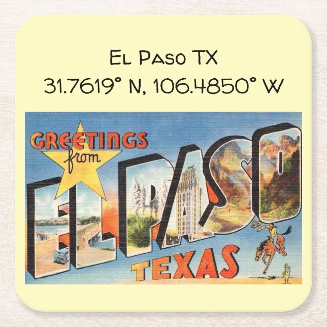 El Paso TX Map koordiniert Vintagen Stil Rechteckiger Pappuntersetzer (Vorderseite)