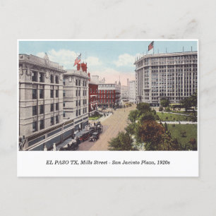 El Paso TX, Mills Street San Jacinto Plaza Vintage Postkarte