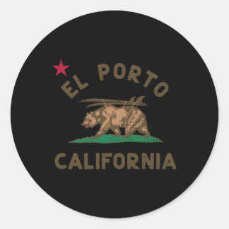 El Porto California Beach Flag Bear Surf Ca Runder Aufkleber
