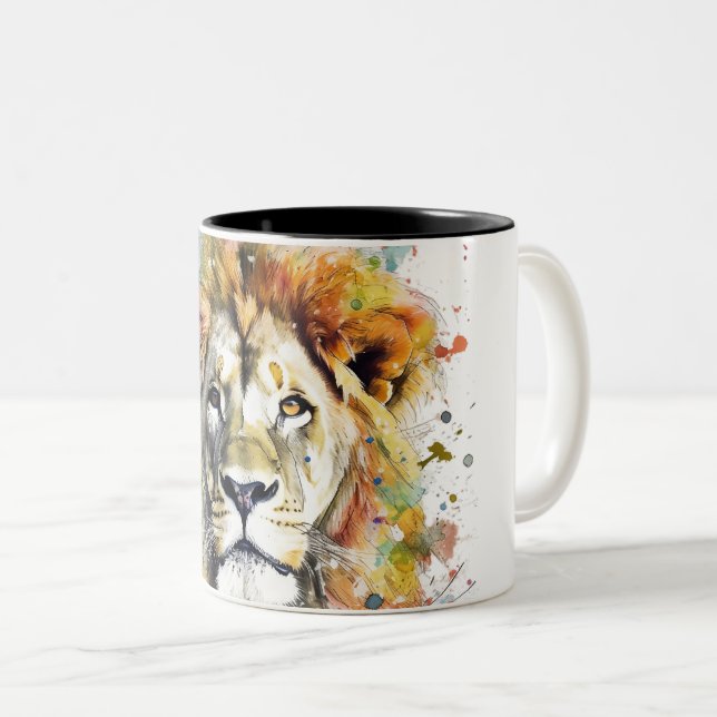 El rey del color - Un león majestuoso Zweifarbige Tasse (VorderseiteRechts)
