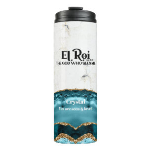El Roi der Gott, der mich Aquamarin Marmormonogram Thermosbecher