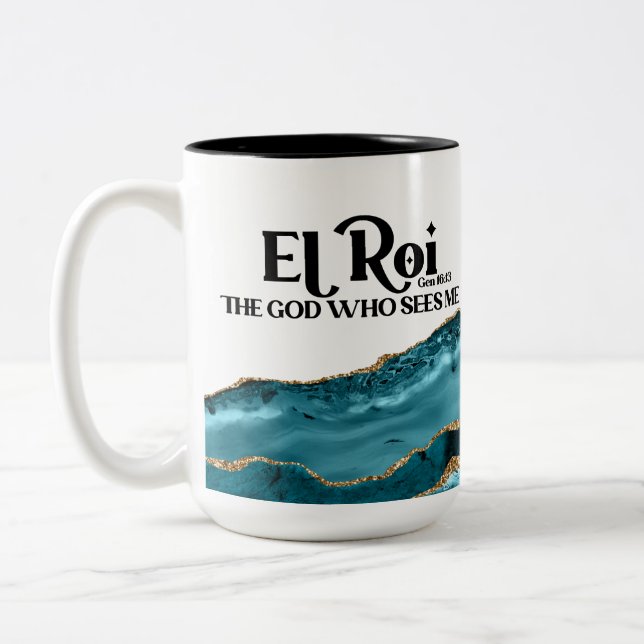 El Roi der Gott, der mich Aquamarin Marmormonogram Zweifarbige Tasse (Links)