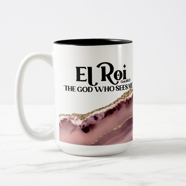 El Roi der Gott, der mich sieht rosa Marmormonogra Zweifarbige Tasse (Links)
