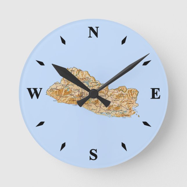El Salvador Map Clock Runde Wanduhr (Vorderseite)