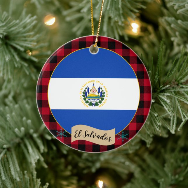 El Salvador, Red Buffalo kariert & El Salvador Fla Keramik Ornament (Baum)