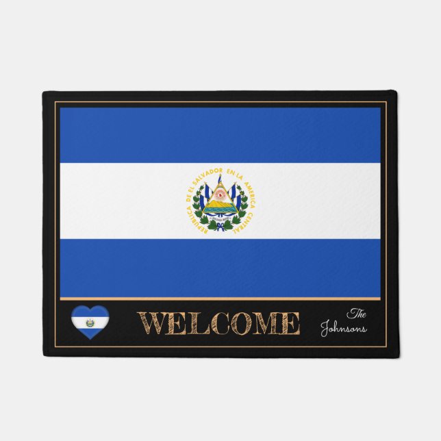 El Salvador & Salvador Flag Matten/Sport Willkomme Fußmatte (Vorderseite)