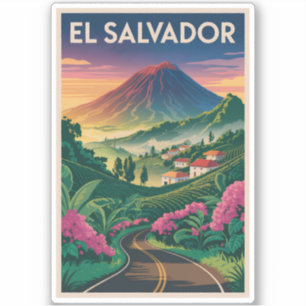 El Salvador Vulkan Illustration Reise Kunst Vintag Aufkleber