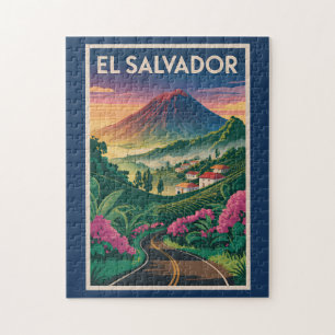 El Salvador Vulkan Illustration Reise Kunst Vintag Puzzle