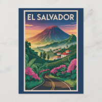 El Salvador Vulkan Illustration Reisen Art Vintag