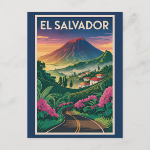 El Salvador Vulkan Illustration Reisen Art Vintag Postkarte