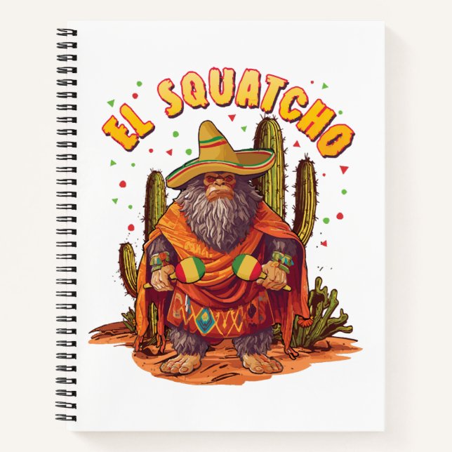 El Squatcho Bigfoot mit Maraca, Sombrero und Ponc Notizbuch (Vorderseite)