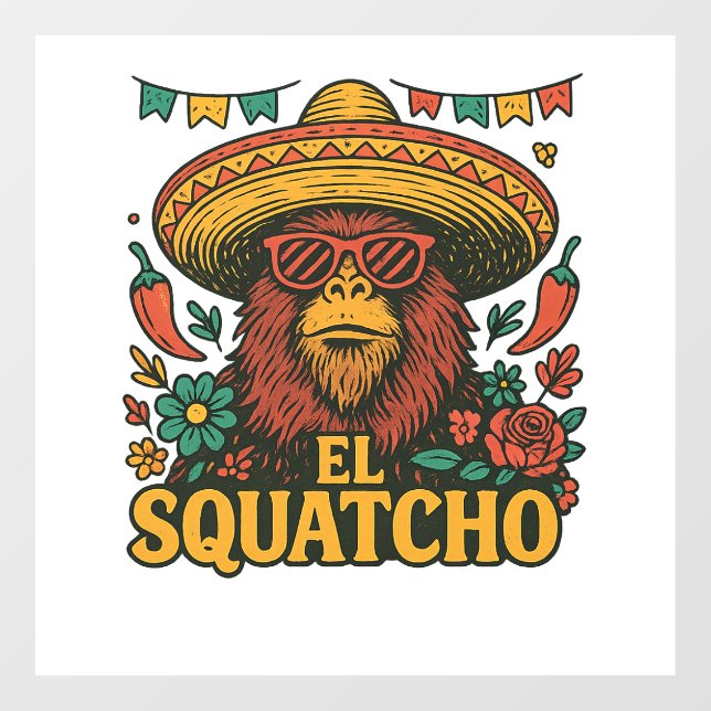 El Squatcho: Fiesta Bigfoot Sombrero Fensteraufkleber (Blatt)