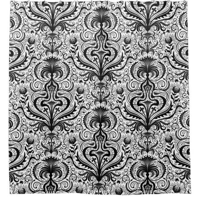 Elaborate Luxury Black Seamless Damask Floral Patt Duschvorhang (Vorderseite)