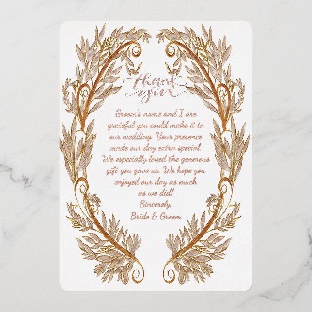 Elaborate Rose Gold Foil Wedding Vielen Dank Folieneinladung (Vorderseite)