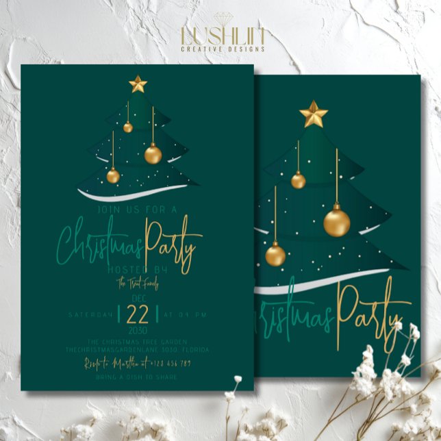 Elagant Emerald Christmas Tree Party Einladung (Von Creator hochgeladen)