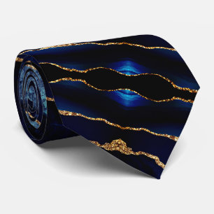 Elagant Neck Tie Agate Navy Blue Gold Marble Krawatte