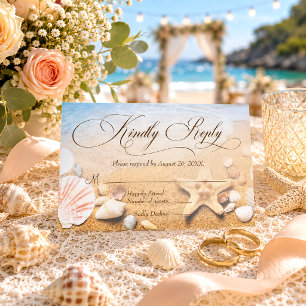 Elagant Starfish Tropical Beach Wedding RSVP Card Einladung