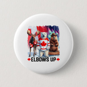 Elbos Up Canada Flag Hockey Funny Beaver Boxing Button