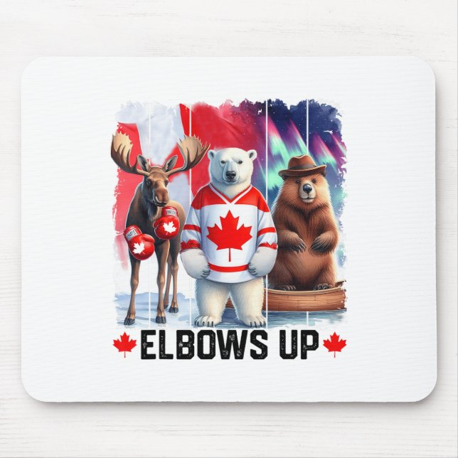 Elbos Up Canada Flag Hockey Funny Beaver Boxing Mousepad (Vorne)