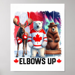 Elbos Up Canada Flag Hockey Funny Beaver Boxing Poster