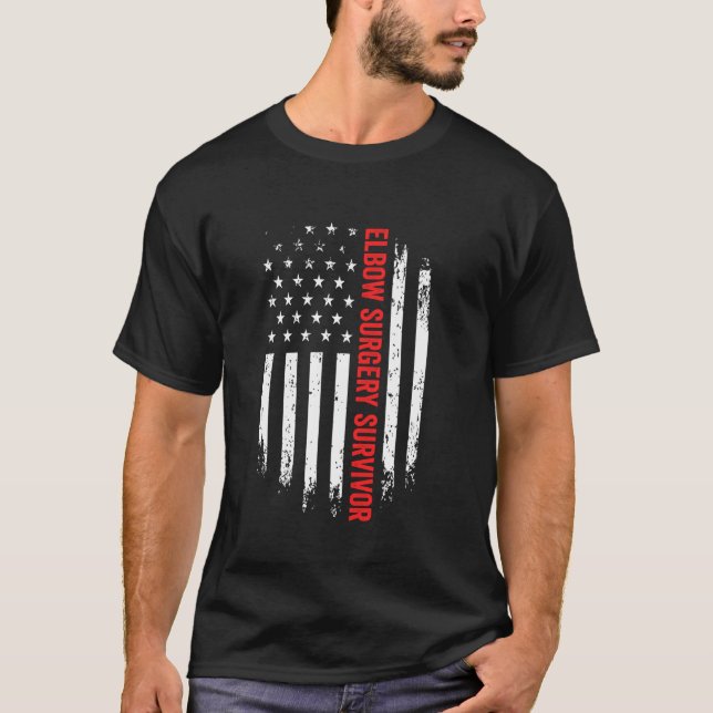 Elbow Arm Operation Survivor American Flag Erholun T-Shirt (Vorderseite)