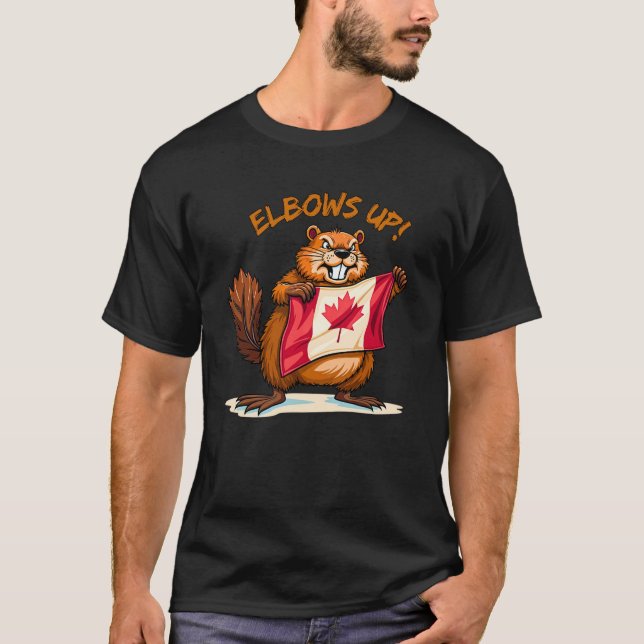 Elbows UP, Biber, Kanadisches Ahornblätterblatt T-Shirt (Vorderseite)