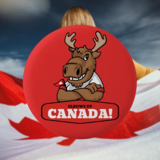 Elbows Up Canada! Schaltfläche "Funny Moose Holdin Button (Von Creator hochgeladen)