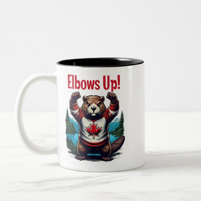 Elbows Up Canada Zweifarbige Tasse (Links)