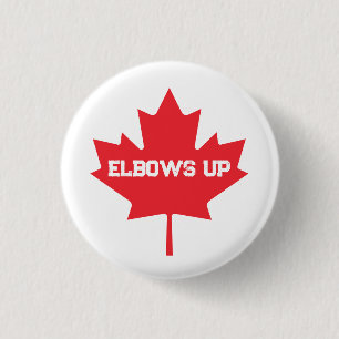 Elbows Up Funny Canadian Hockey Button