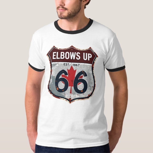 Elbows Up - Vintages Schildzeichen Kanadas T-Shirt (Vorderseite)