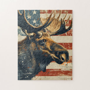 Elch-Amerikanische Flagge Vintage Puzzle