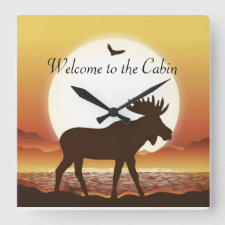 Elch an der Dusk-Runde (große Wall-Uhr) Quadratische Wanduhr