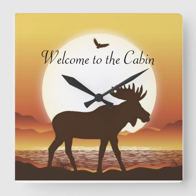 Elch an der Dusk-Runde (große Wall-Uhr) Quadratische Wanduhr (Vorderseite)