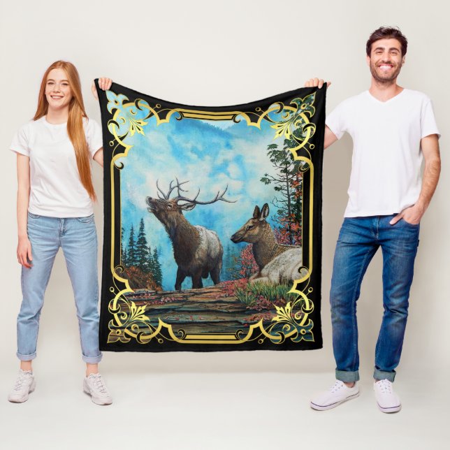 Elch, Bullen und Kuh im Wald von Montana Fleecedecke (Beispiel)