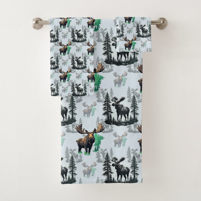 Elch Elch Antlers Deer Muster Design Badhandtuch Set (Insitu)