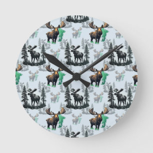 Elch Elch Antlers Deer Muster Design Runde Wanduhr