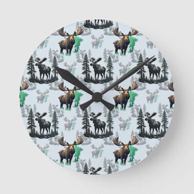 Elch Elch Antlers Deer Muster Design Runde Wanduhr (Vorderseite)